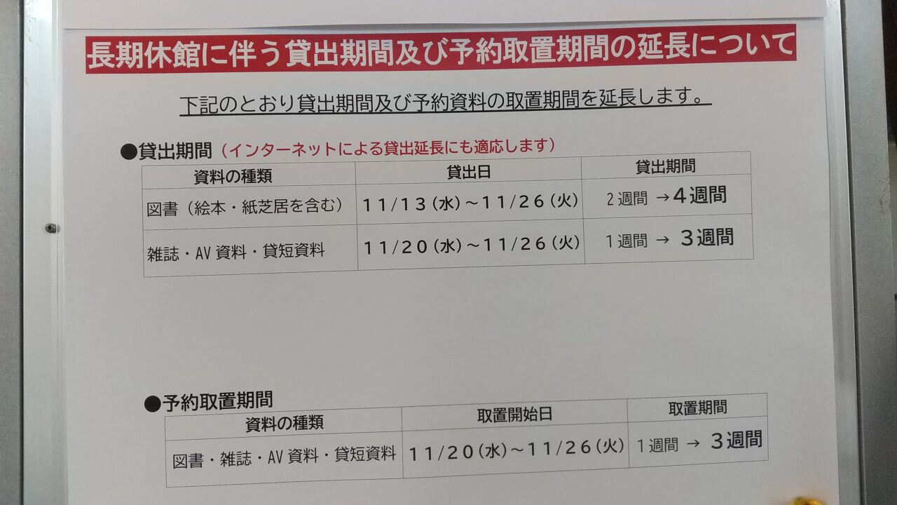 ゆうき図書館休館のお知らせ